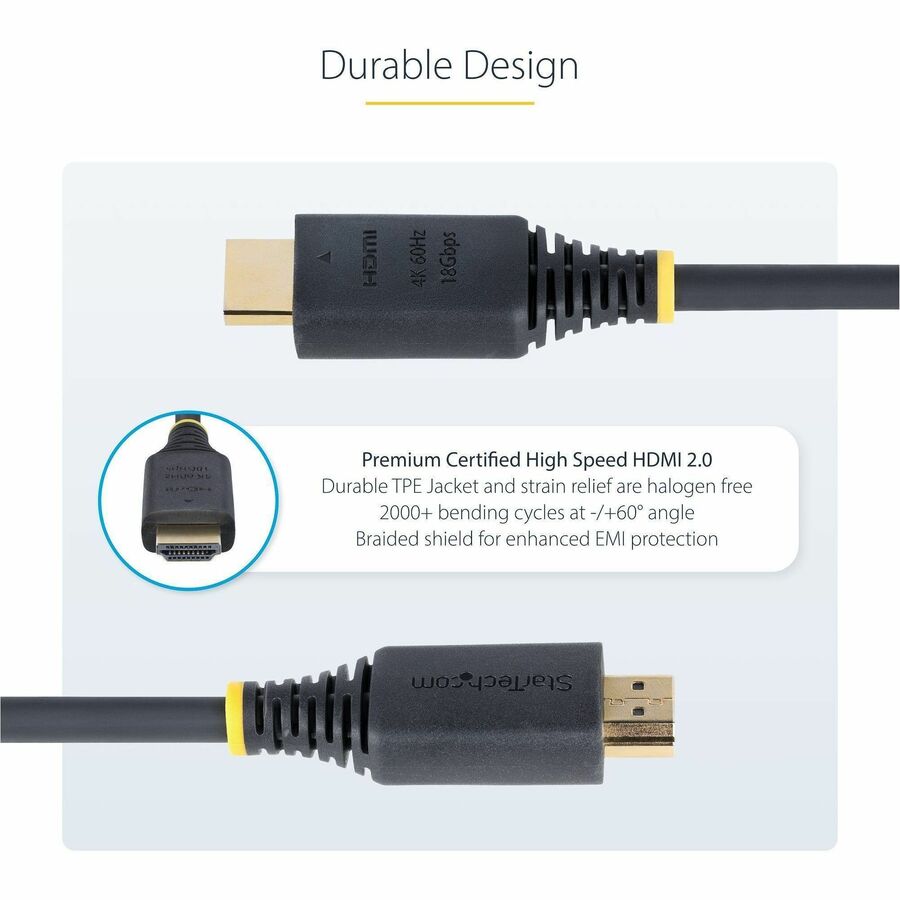 StarTech 10ft (3m) Premium Certified High Speed HDMI Cable, 4K 60Hz/1440p 144Hz, 18Gbps, UHD HDMI 2.0 Cord, TPE Jacket