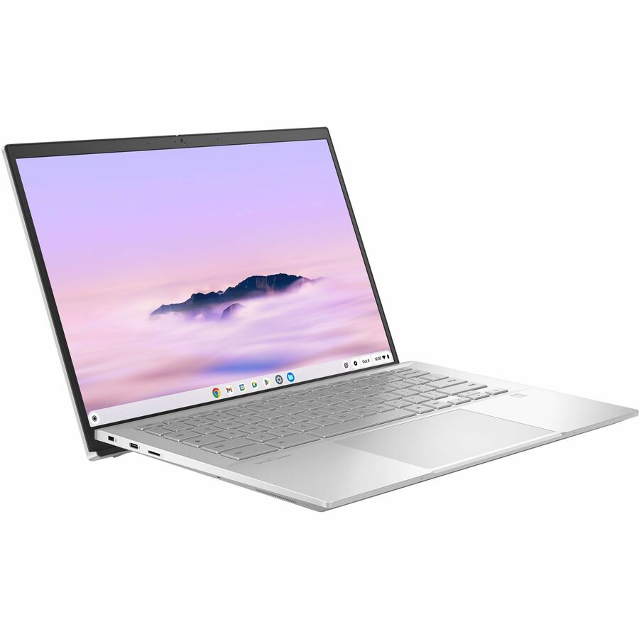 ASUS Chromebook Plus Enterprise silver laptop with 14-inch WQXGA display, Intel Core Ultra 5 115U, 8 GB RAM, and 256 GB SSD — alternate view 3