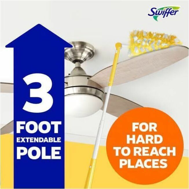 Swiffer Unscented Duster Kit - Fiber Bristle - 36" Handle Length - Yellow - 3 / Pack