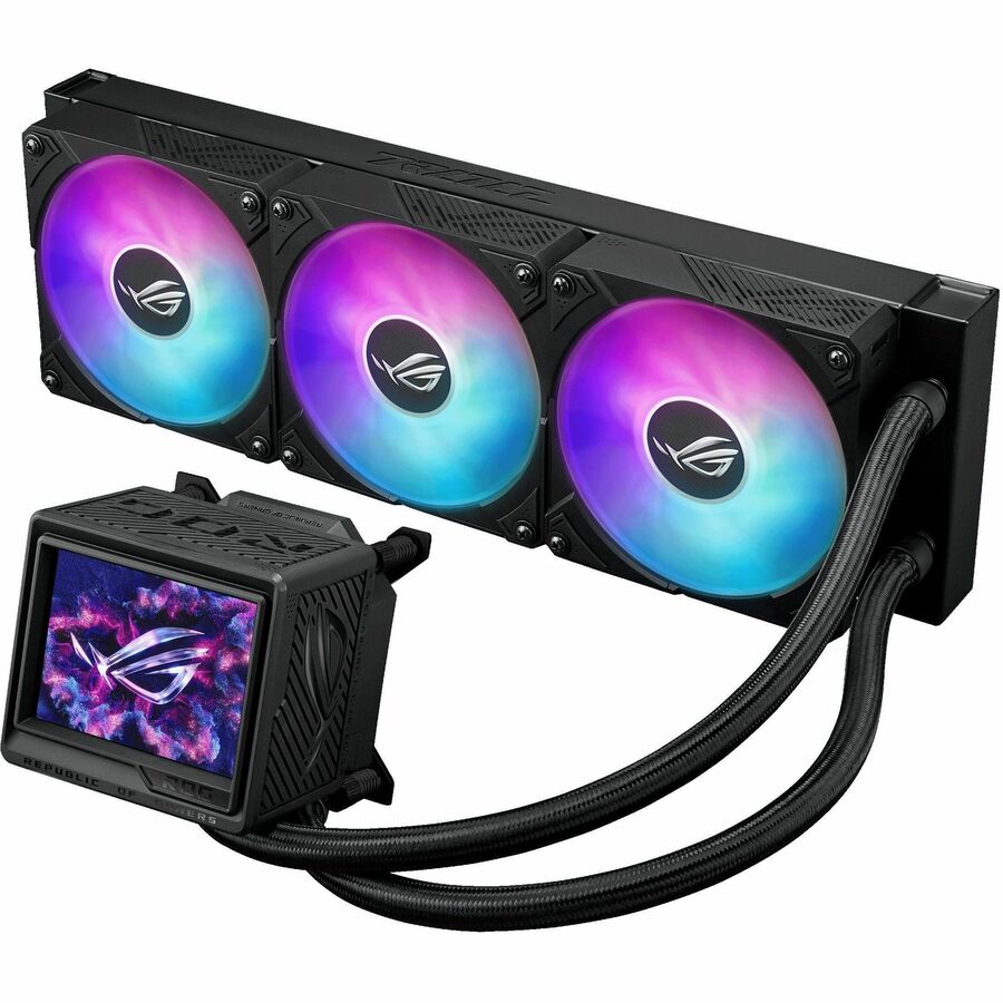 ASUS ROG RYUJIN III 360 ARGB EXTREME 360 mm AIO cooler with 3.5-inch LCD and ARGB lighting — alternate view 3