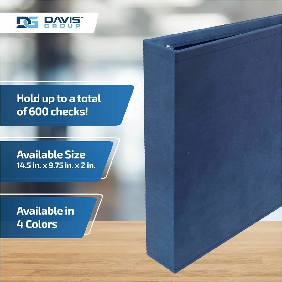Davis Group Premium 3-Up Business Checkbook Binder - 200 Sheet Capacity - 7 Ring(s) - Pocket(s): Internal - Vinyl - Navy Blue - Pocket - 1 Each