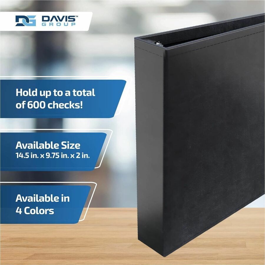 Davis Group Premium 3-Up Business Checkbook Binder - 200 Sheet Capacity - 7 Ring(s) - Pocket(s): Internal - Vinyl - Black - Pocket - 1 Each
