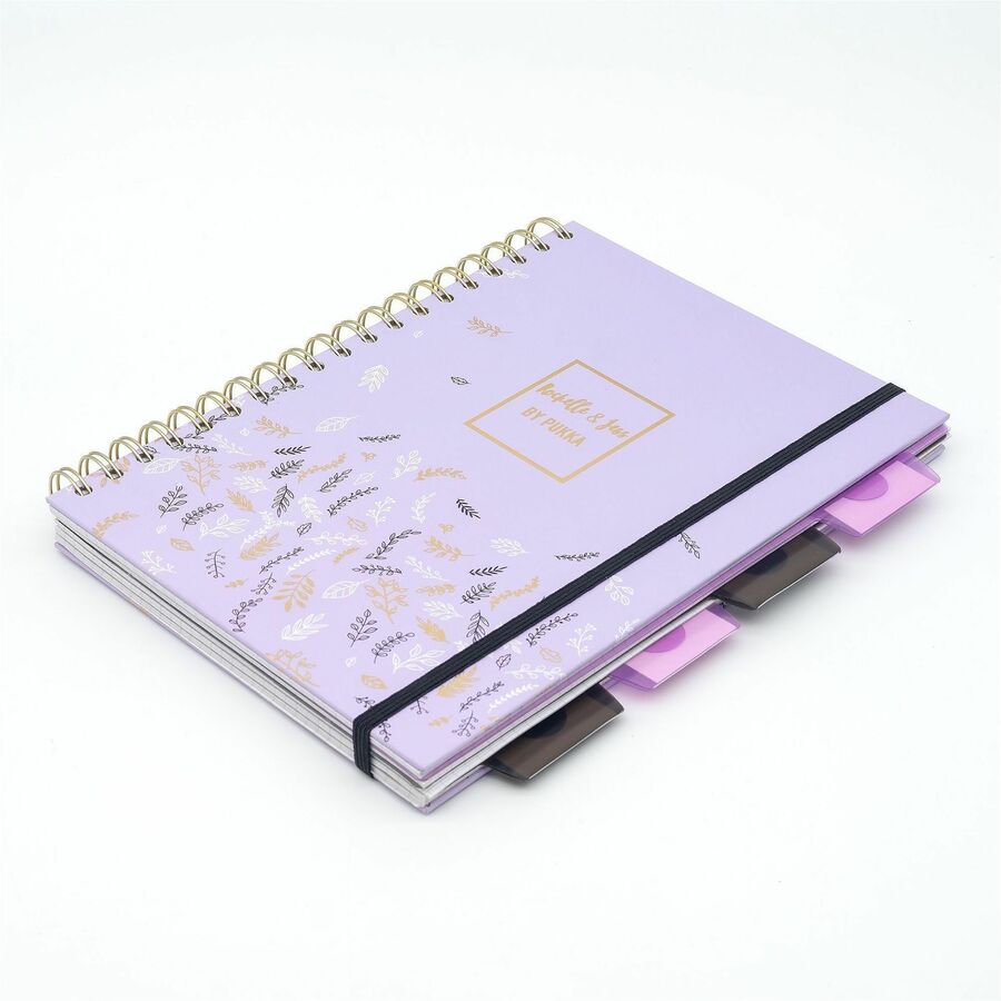 Pukka Pads Rochelle & Jess Notebook - 5 Subject(s) - 100 Sheets - Quad Ruled Front Ruling - Ruled Margin - 80 g/m² Grammage - 7 1/2" x 10" Sheet Size - Black, Lilac, Gold Cover - Graph Layout, Note Section, Repositionable Divider - 3 / Pack