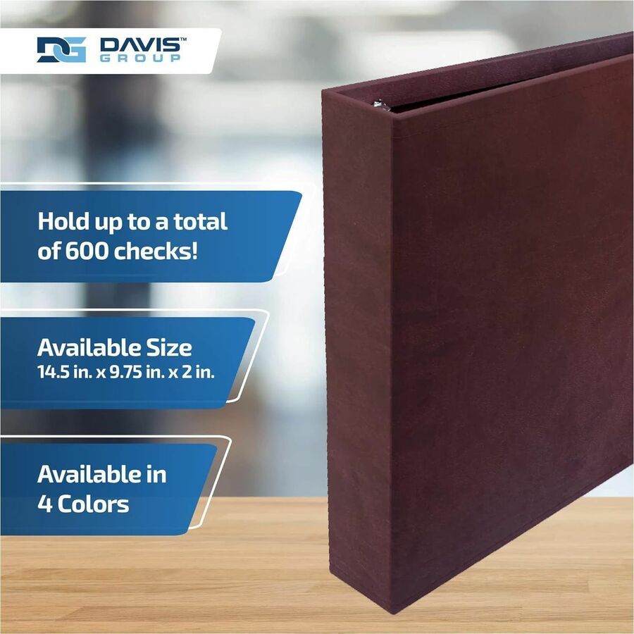 Davis Group Premium 3-Up Business Checkbook Binder - 200 Sheet Capacity - 7 Ring(s) - Pocket(s): Internal - Vinyl - Burgundy - Pocket - 1 Each