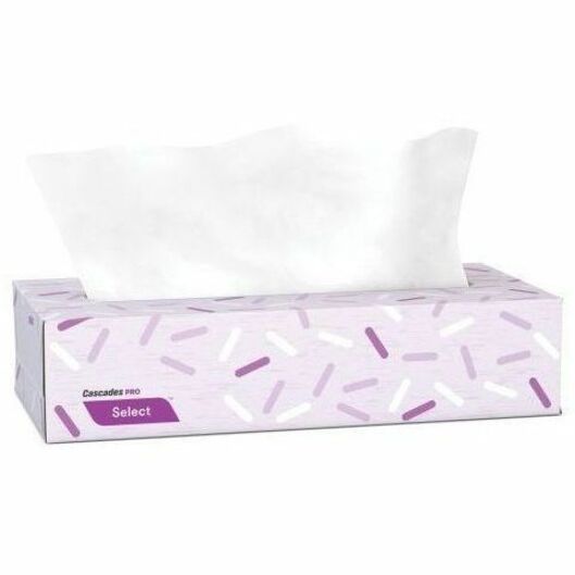 Cascades PRO Select Flat Box Facial Tissue, 2-Ply, White, 100 sheets, 30 boxes/pack
