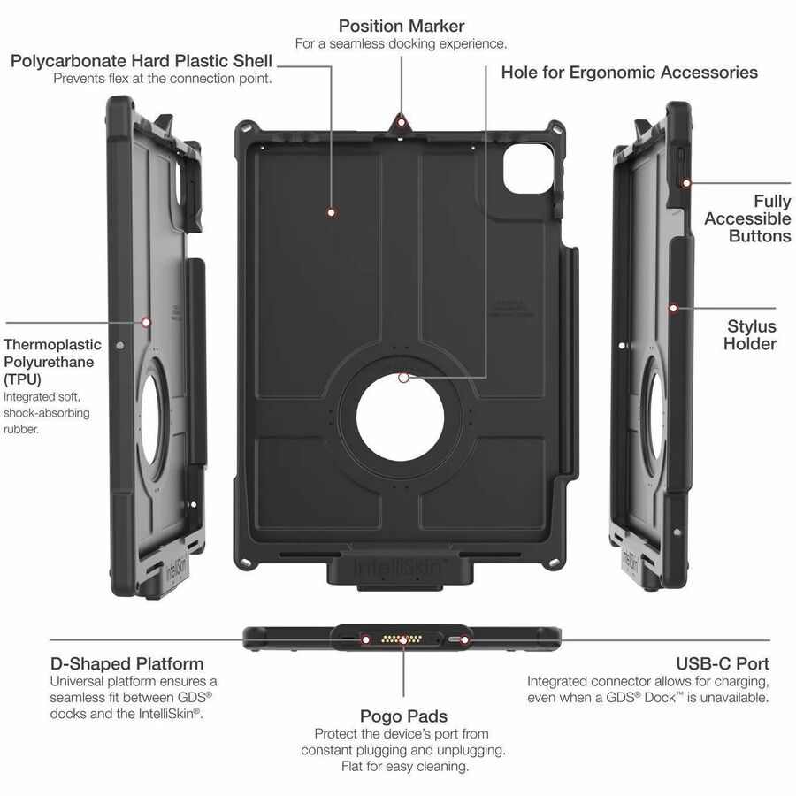 RAM Mounts IntelliSkin Rugged Carrying Case (Sleeve) for 12.9" to 13" Apple iPad Pro 13 (2024), iPad Air 13 (2024), iPad Air 13 (2025), iPad Pro (3rd Generation), iPad Pro (4th Generation), iPad Pro (5th Generation), iPad Pro (6th Generation) Tablet - Black