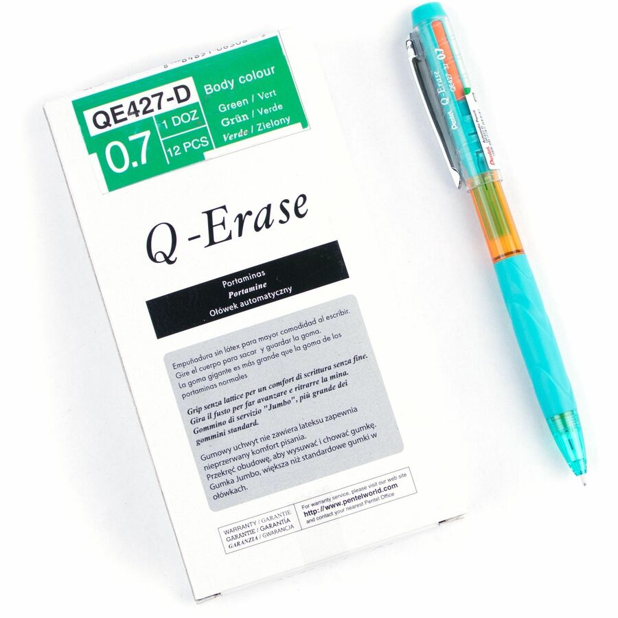 Pentel Q-ERASE Mechanical Pencil, 0.7mm Green Barrel