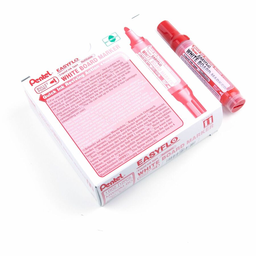 Pentel Easyflo White Board Marker, Bullet Point, (6.0mm) Red Ink