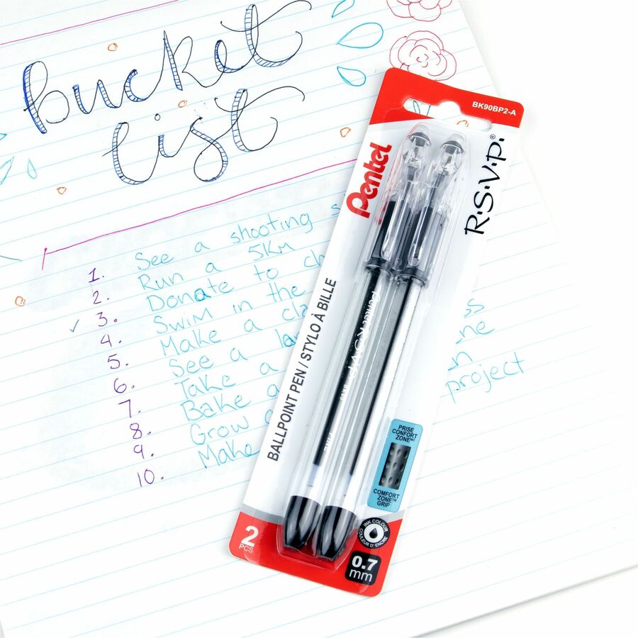 Pentel R.S.V.P. Ballpoint Pen, (0.7mm), Black Ink, 2PC Pack