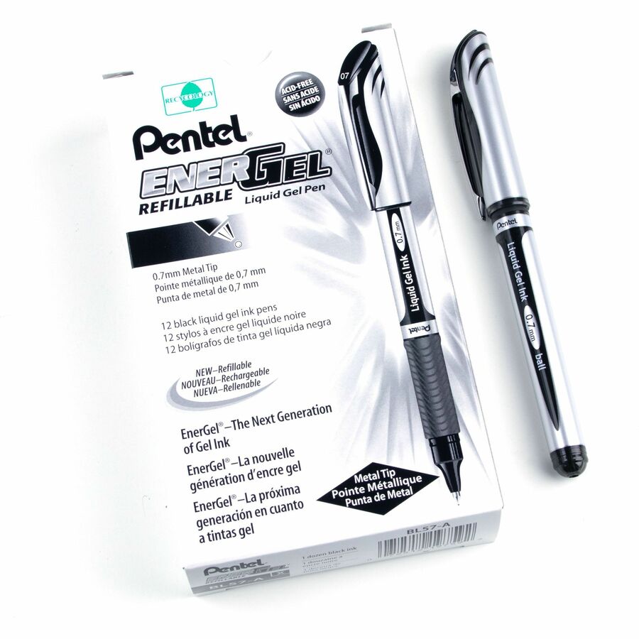 Pentel EnerGel Liquid Gel Pen, (0.7mm) Metal Tip, Capped, Black Ink