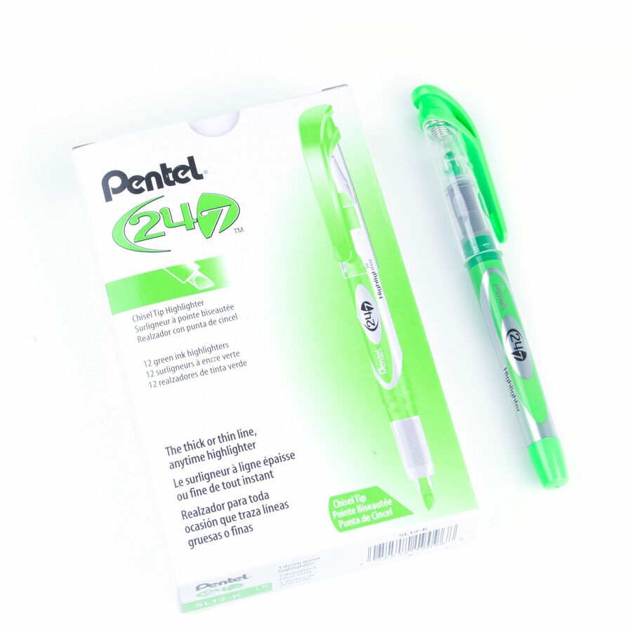 Pentel 24/7 Liquid Highlighter, Chisel Tip, Light Green Ink