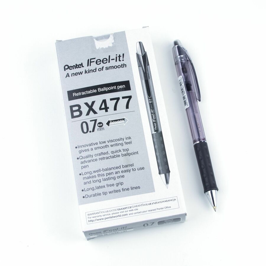 Pentel Feel-It! Retractable Ballpoint Pen, (0.7mm), Black Ink