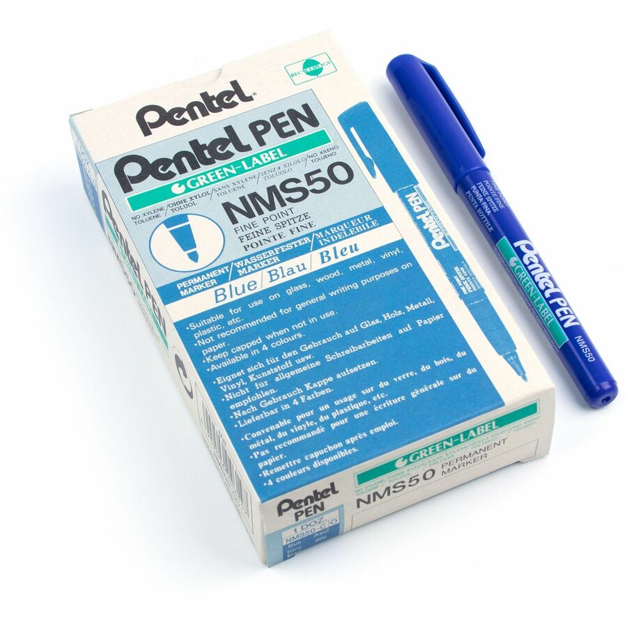 Pentel Green Label Permanent Marker (2.0mm), Bullet Tip, Blue Ink