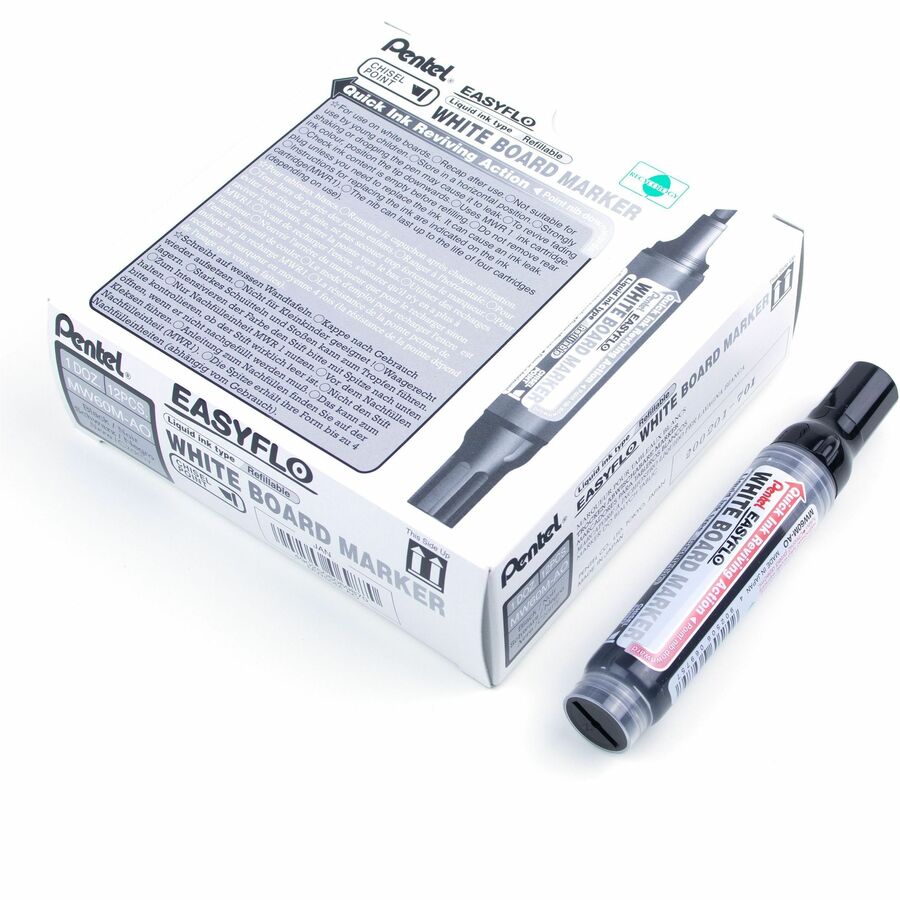 Pentel Easyflo White Board Marker, Chisel Tip (1.3/5.2mm), Black Ink