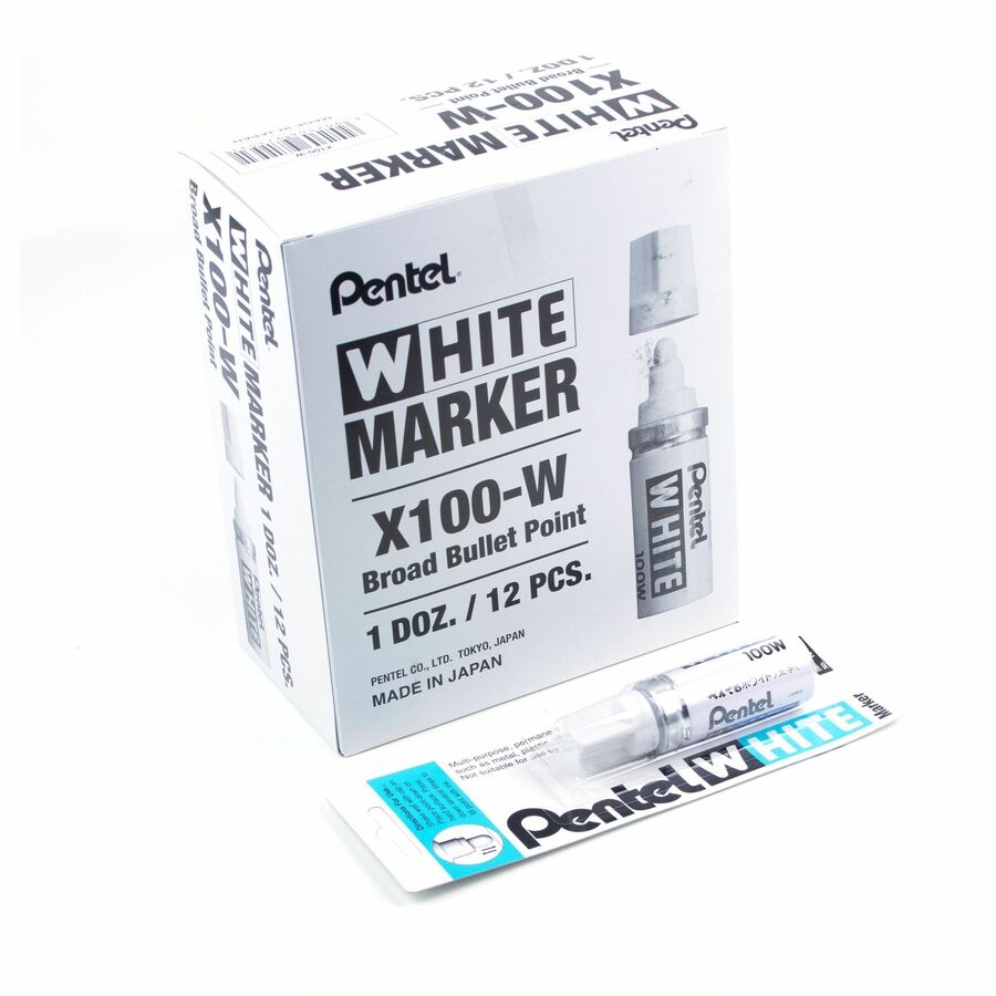 Pentel White Permanent Marker, Broad Point (6.6mm)