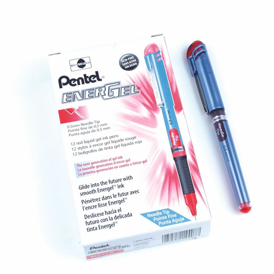 Pentel EnerGel Liquid Gel Pen, (0.5mm) Needle Tip, Red Ink