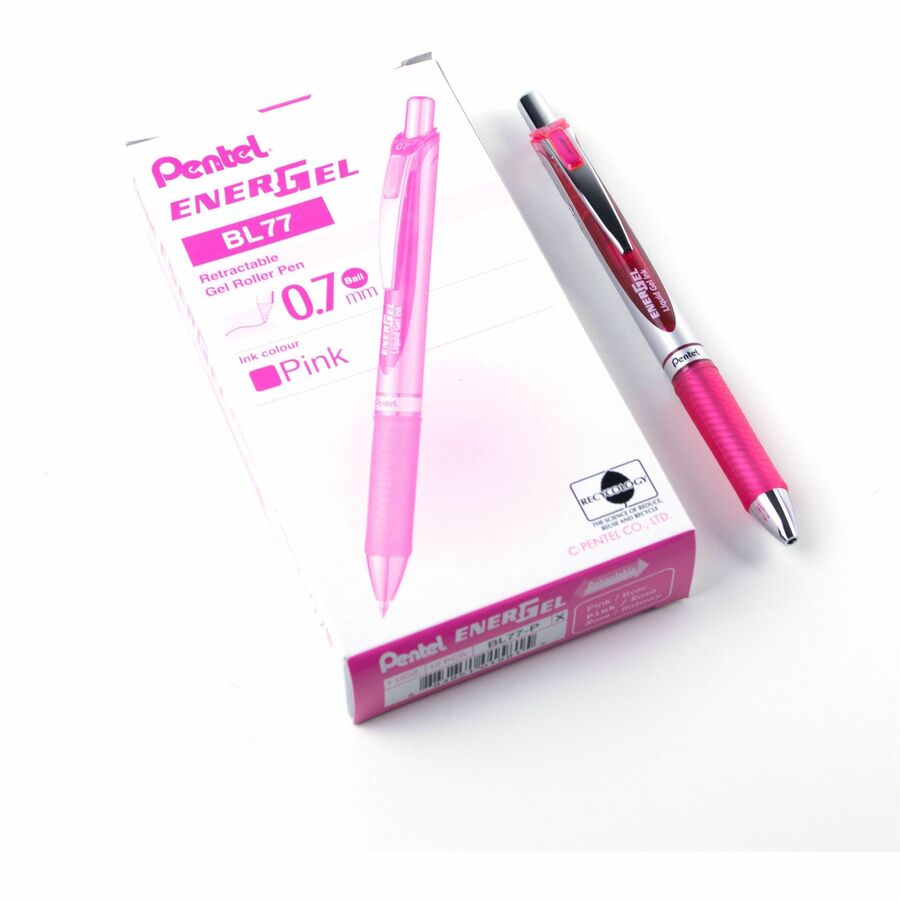 Pentel EnerGel Retractable Gel Roller, (0.7mm) Metal Tip, Pink Ink