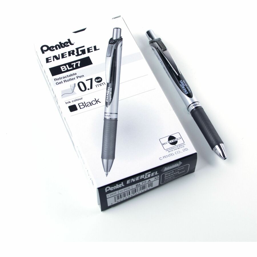 Pentel EnerGel Retractable Gel Roller, (0.7mm) Metal Tip, Black Ink