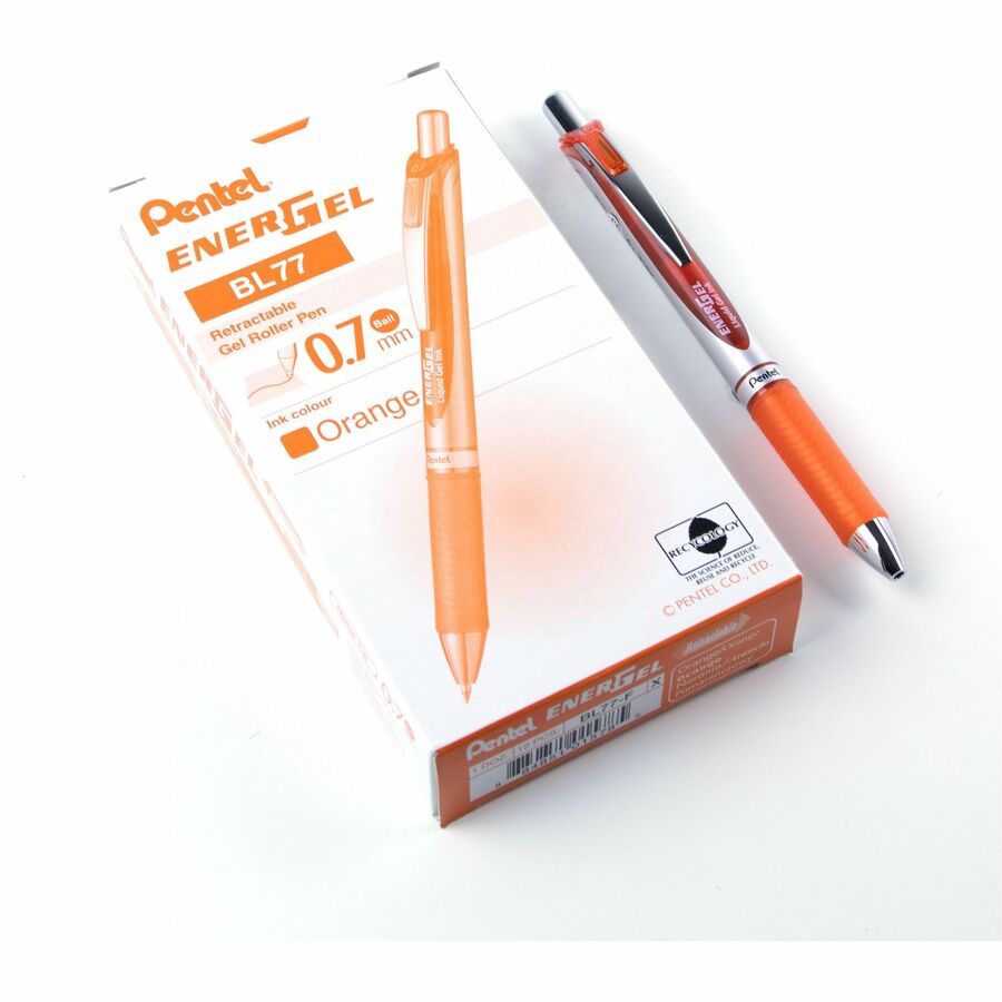 Pentel EnerGel Retractable Gel Roller, (0.7mm) Metal Tip, Orange Ink