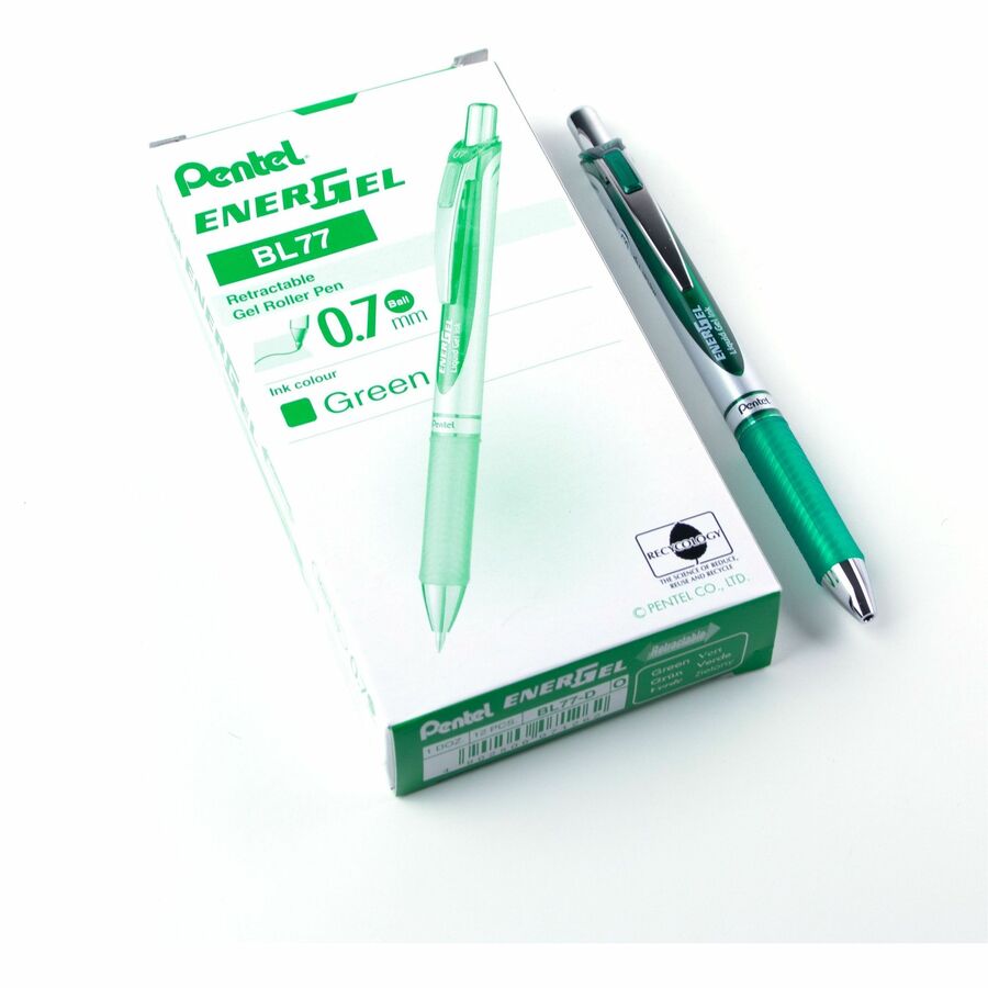 Pentel EnerGel Retractable Gel Roller, (0.7mm) Metal Tip, Green Ink