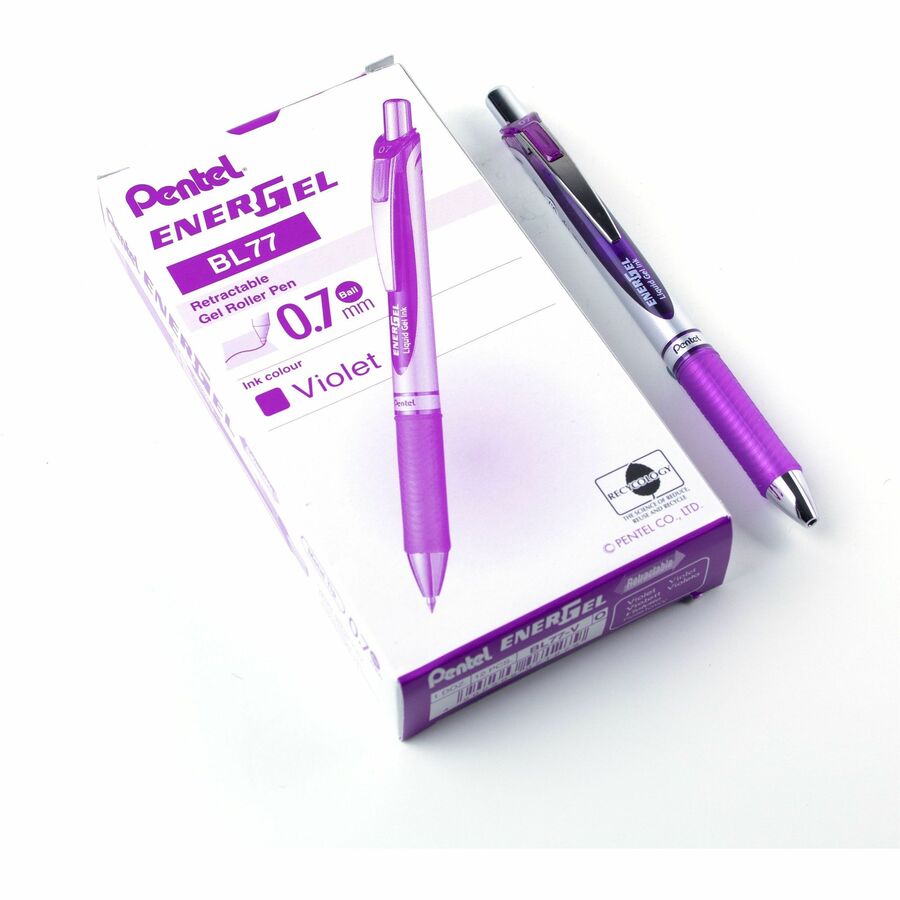 Pentel EnerGel Retractable Gel Roller, (0.7mm) Metal Tip, Violet Ink