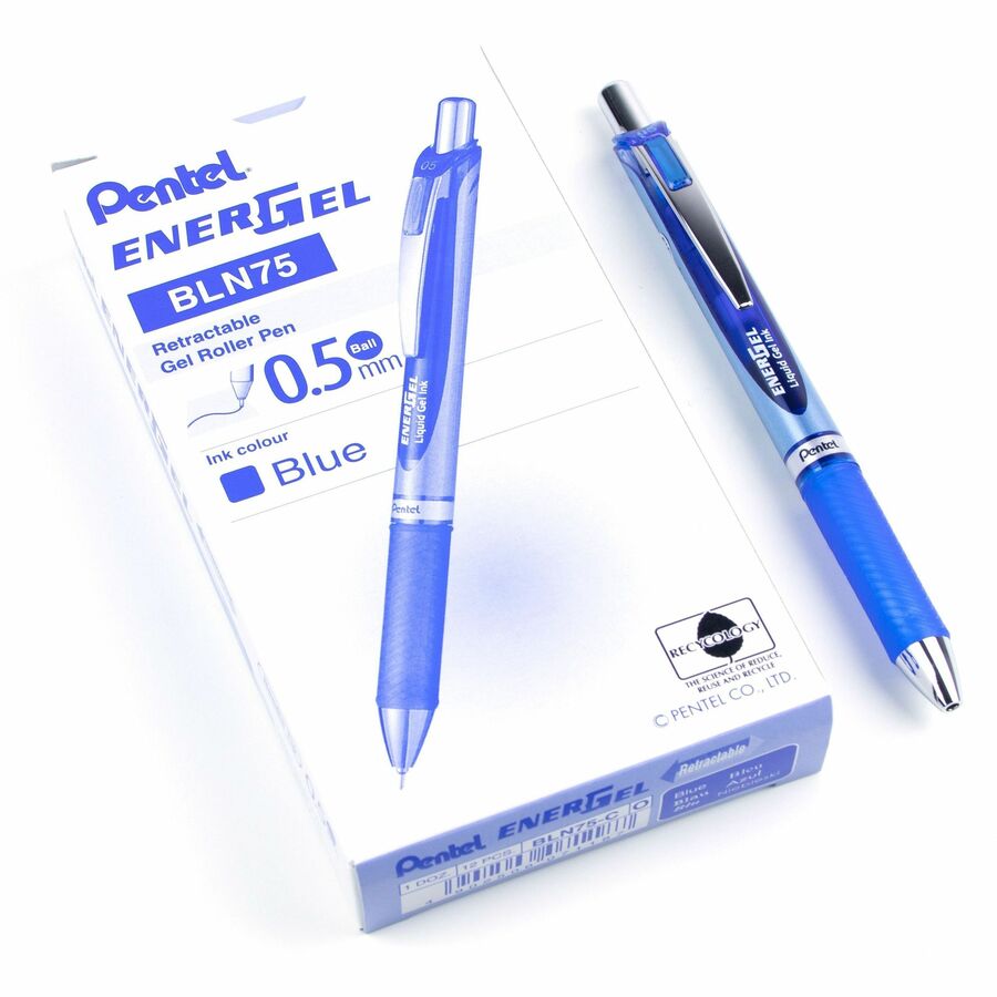Pentel EnerGel Retractable Liquid Gel Pen, (0.5mm) Needle Tip, Blue Ink