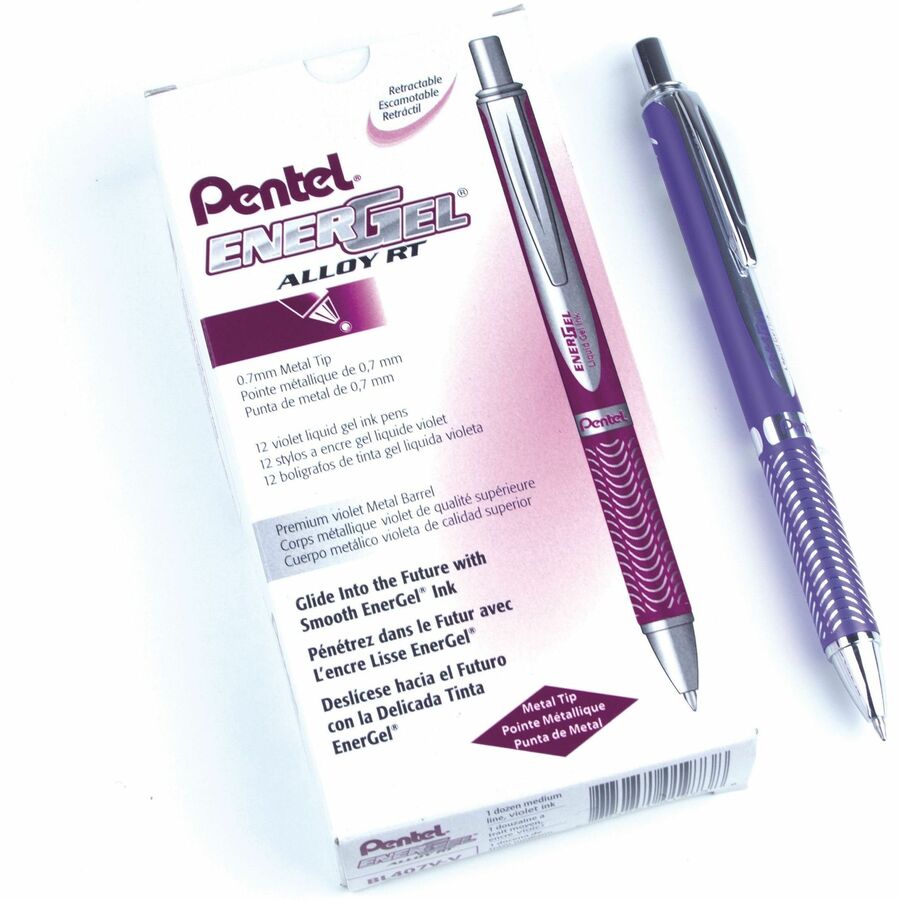 Pentel EnerGel Alloy Retractable Premium Liquid Gel Pen, (0.7mm) Metal Tip, Violet Barrel, Violet Ink