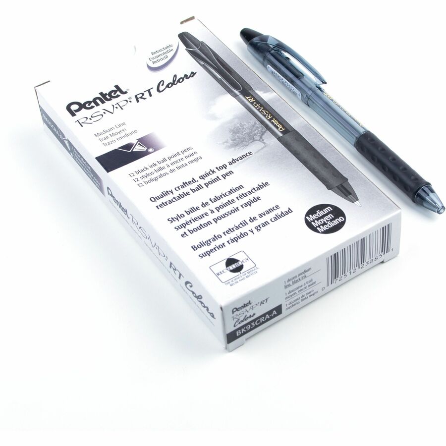 Pentel R.S.V.P. RT Colours Retractable Ballpoint Pen, (1.0mm), Black Barrel, Black Ink