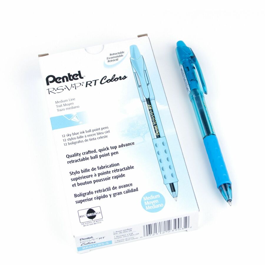 Pentel R.S.V.P. RT Colours Retractable Ballpoint Pen, (1.0mm), Sky Blue Barrel, Sky Blue Ink