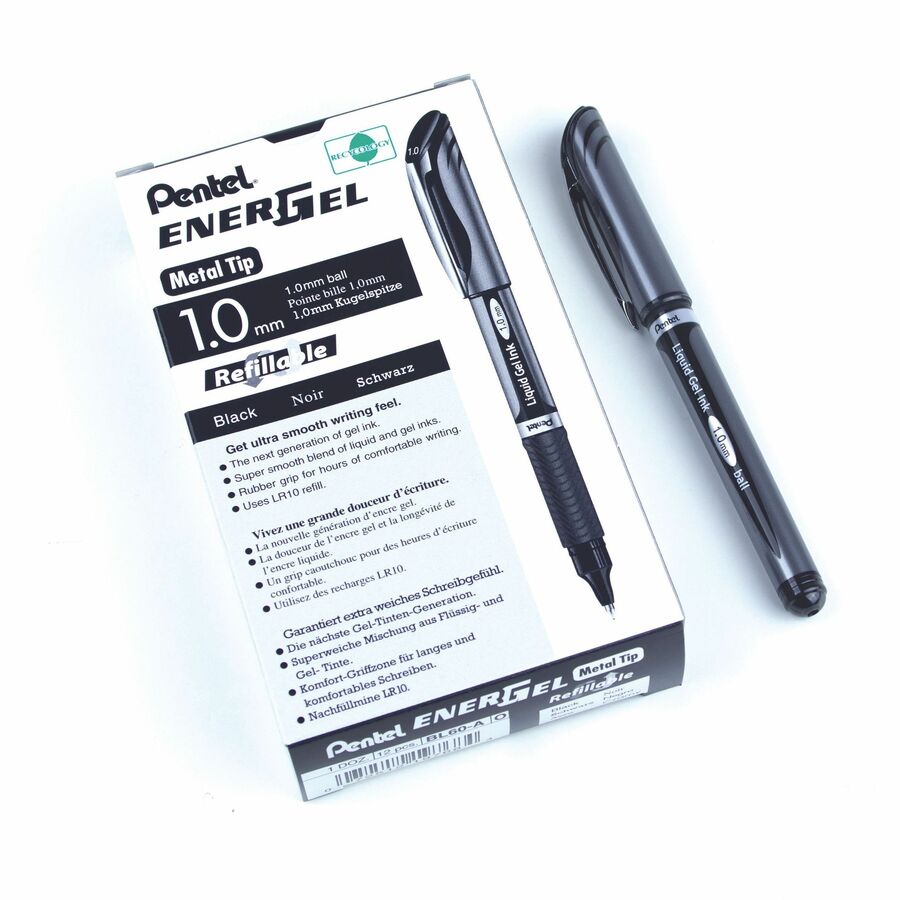Pentel EnerGel Retractable Gel Roller, (1.0mm) Metal Tip, Black Ink