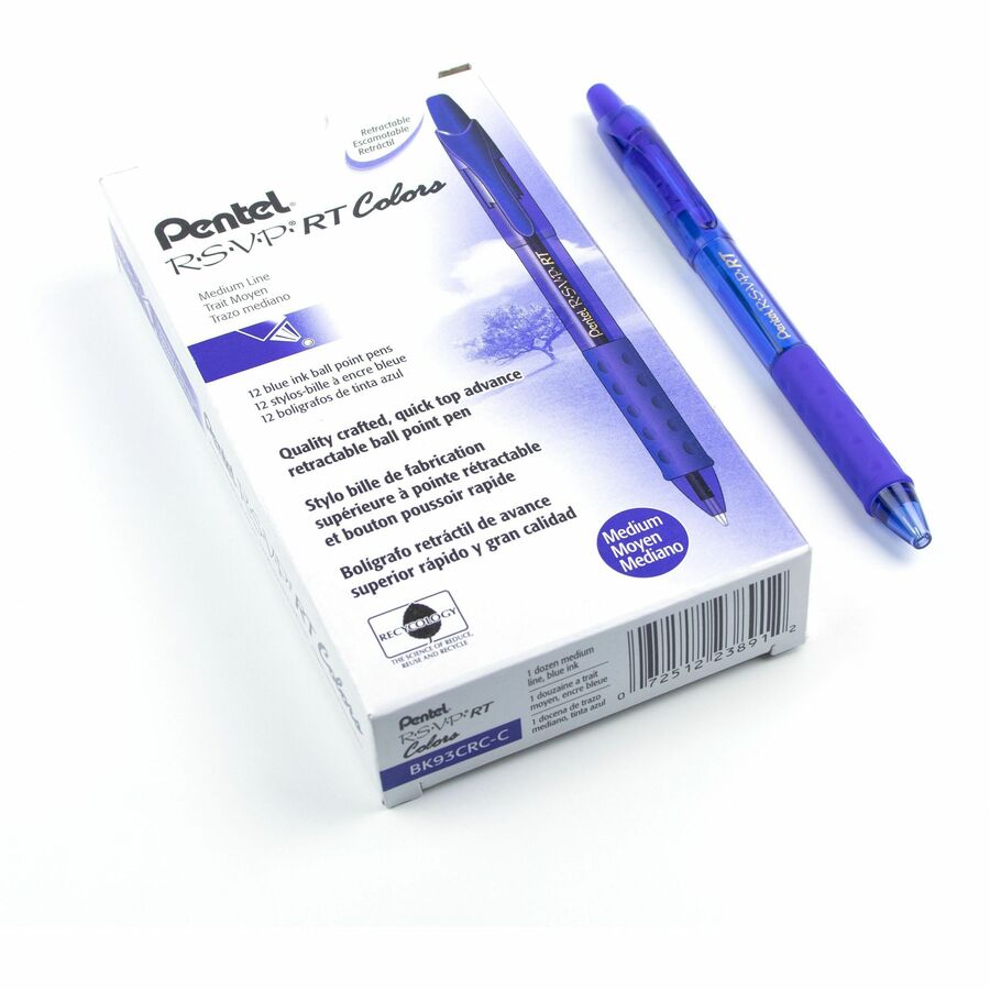 Pentel R.S.V.P. RT Colours Retractable Ballpoint Pen, (1.0mm), Blue Barrel, Blue Ink