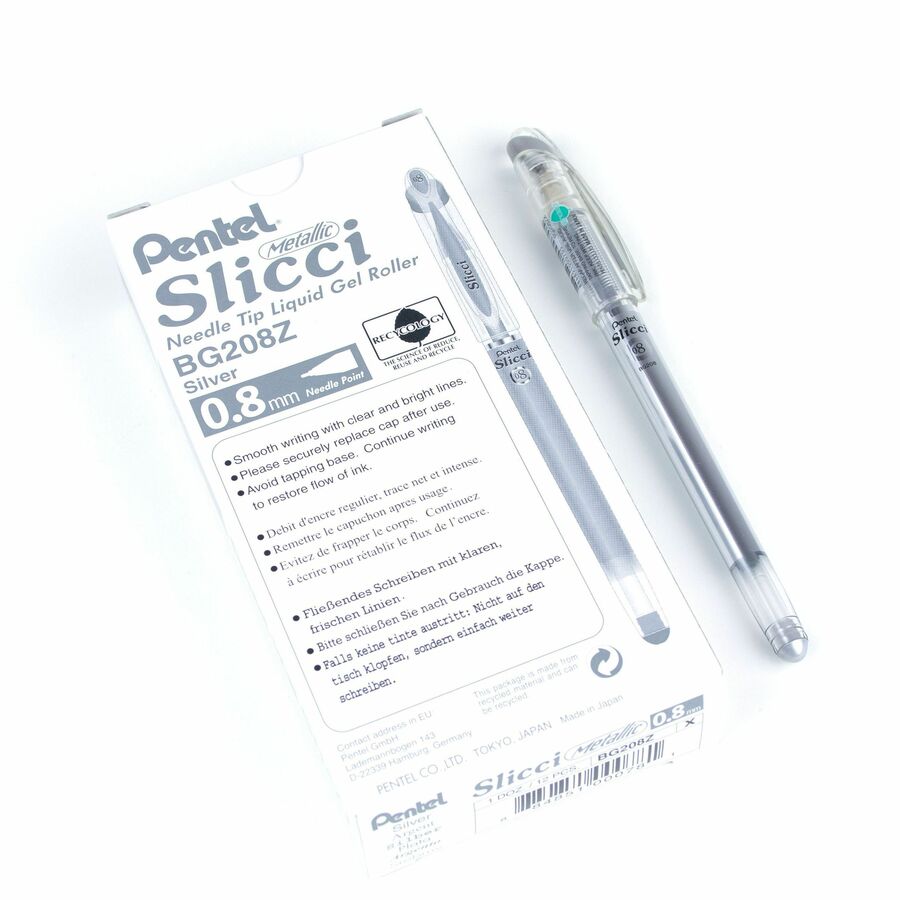 Pentel Arts Slicci Metallic (0.8mm) Needle Tip Med Gel Pen Silver Metallic Ink