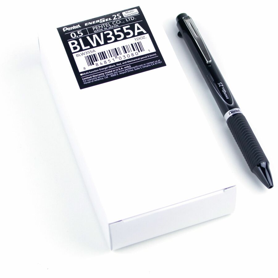 Pentel EnerGel 2S Multi-Function, 2-Ink + Pencil, (0.5mm), Black/Red Ink/0.5mm Pencil, Black Barrel