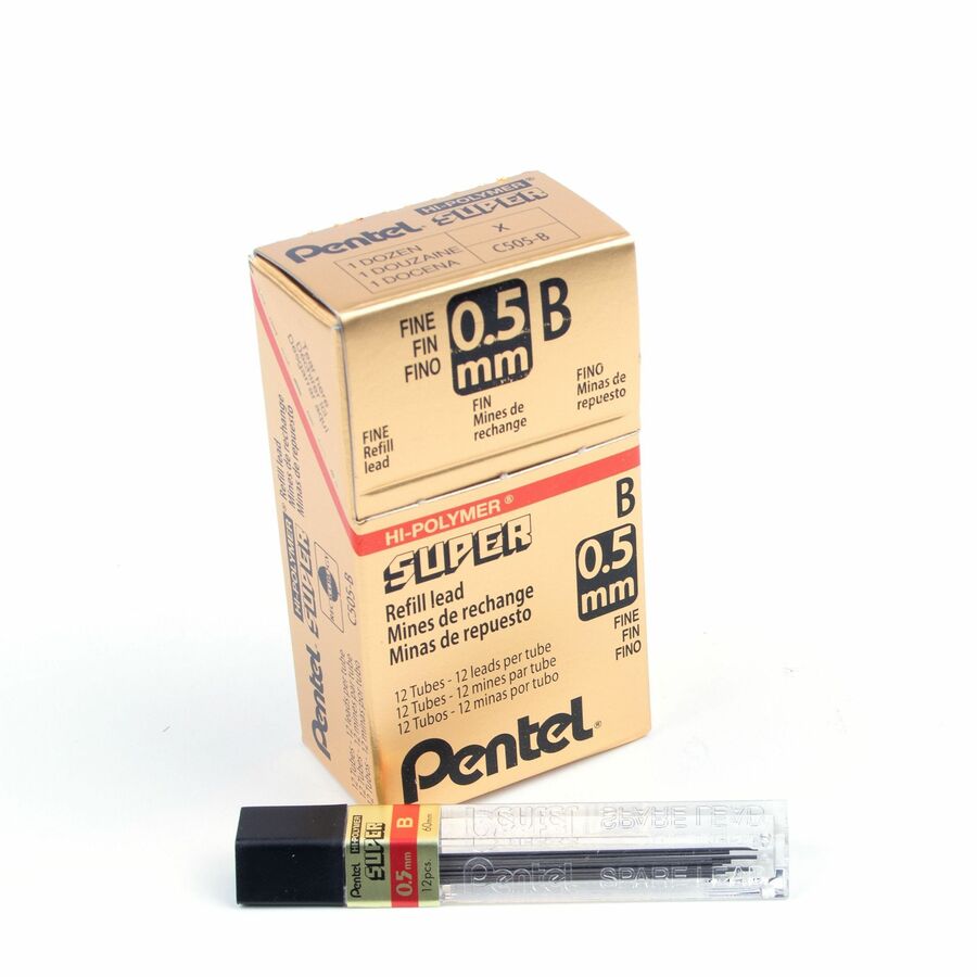 Pentel Hi-Polymer Super Lead Refill (0.5mm), B, 12 Leads per Tube