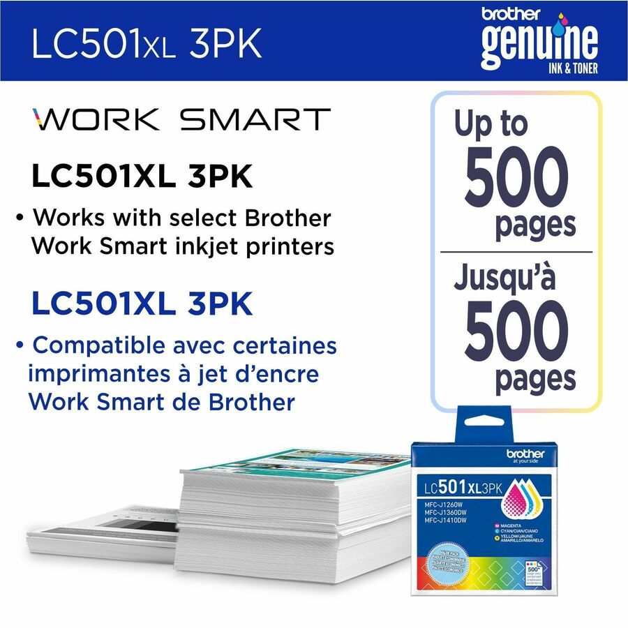 Brother Original High Yield Inkjet Ink Cartridge - Multi-pack - Cyan, Magenta, Yellow - 1 Each - 500 pages