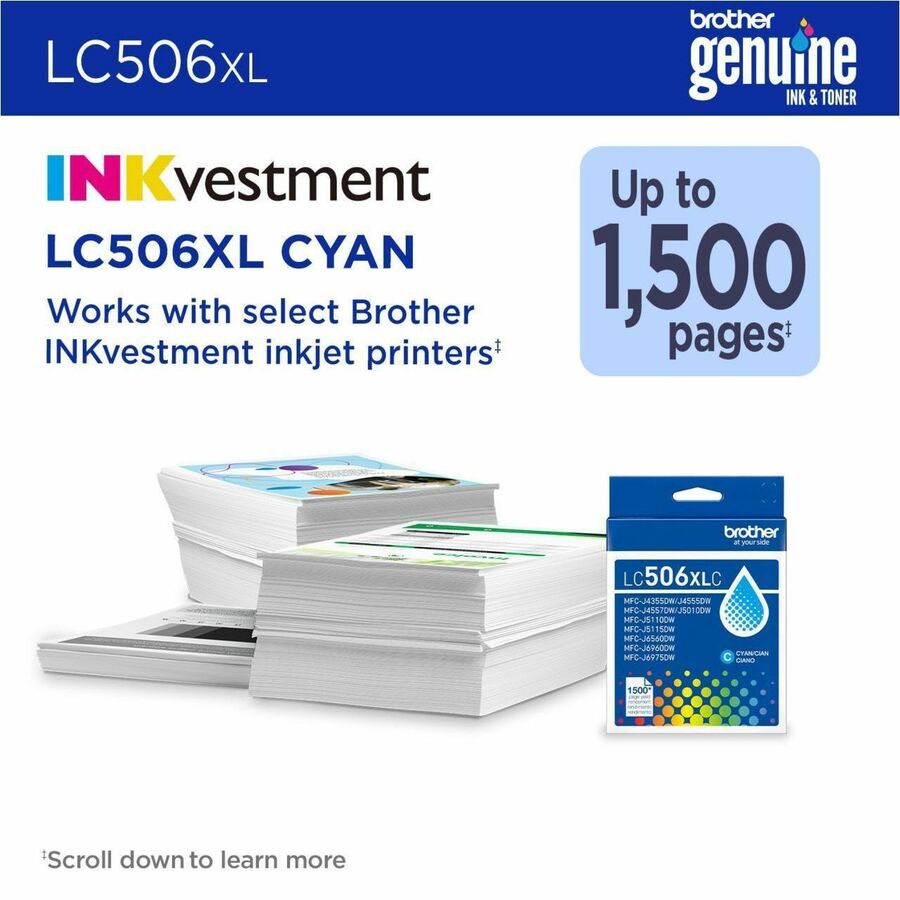 Image of Brother LC506XLCS Original High Yield Inkjet Ink Cartridge - Cyan - 1 Each - 1500 Pages