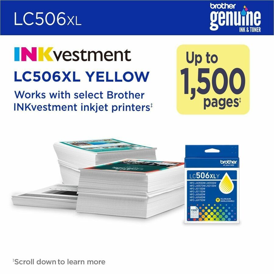 Image of Brother LC506XLYS Original High Yield Inkjet Ink Cartridge - Yellow - 1 Each - 1500 Pages