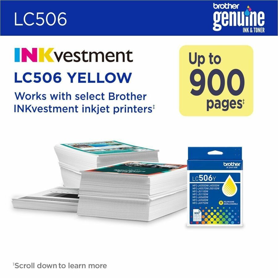 Image of Brother LC506YS Original Standard Yield Inkjet Ink Cartridge - Yellow - 1 Each - 900 Pages