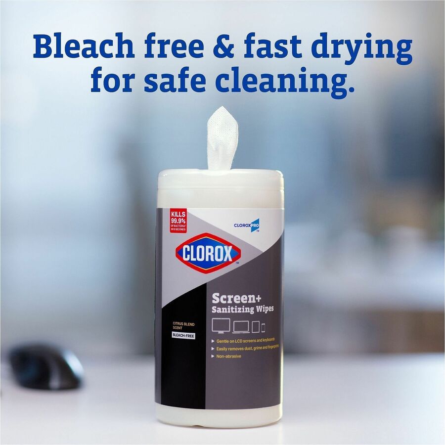 Clorox Screen + Sanitizing Wipes - For Screen, Tablet, Notebook, Mobile Phone, Keyboard, TV, Computer, Monitor, Electronic Equipment - Non-abrasive, Bleach-free, Anti-bacterial, Dust Resistant, Grime Resistant, Fingerprint Resistant, Quick Drying, Non-dri