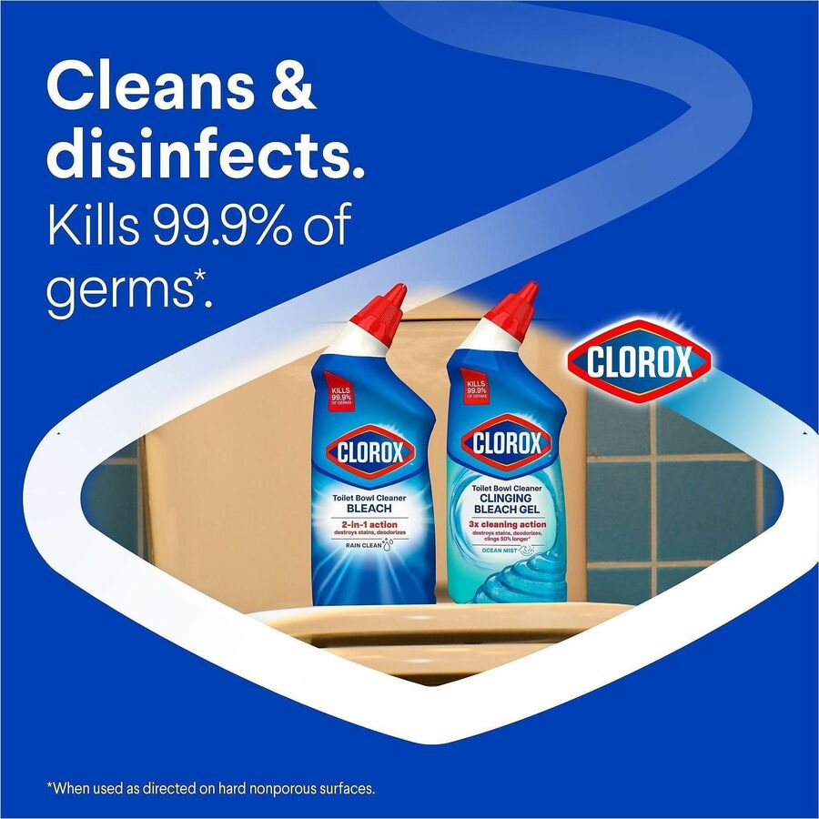 Clorox Toilet Bowl Cleaner with Bleach - For Toilet, Toilet Bowl - 24 fl oz (0.8 quart) - Rain Clean Scent - Recommended For: Stain Remover, Odor Remover, Bacteria Remover, Germs Remover, Mold Remover, Mildew Remover - Deodorize, Disinfectant, Phosphorous