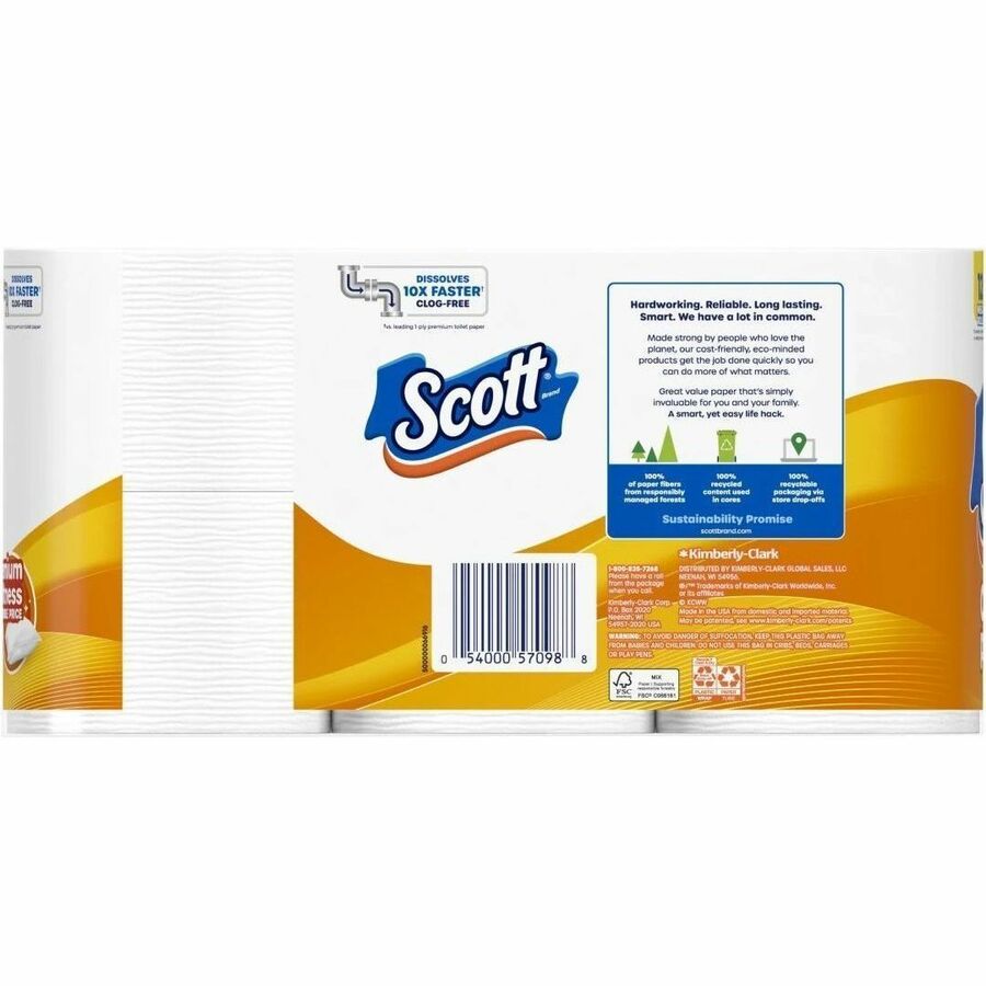 Scott ComfortPlus Toilet Paper - 1 Ply - 231 Sheets/Roll - White - Paper, Plush - 4 / Carton
