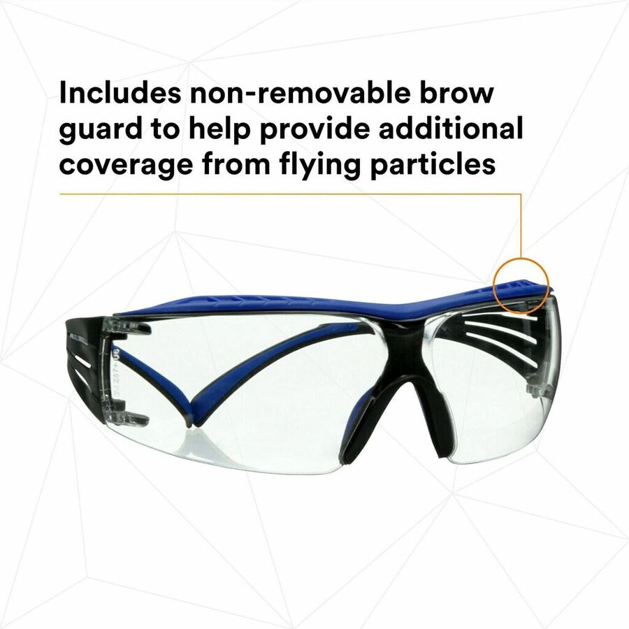 3M SecureFit Protective Eyewear - Eye, Fog, Impact, UVA, UVB, Debris, UVC Protection - Polycarbonate - Blue, Gray - Clear Lens - Anti-fog, Impact Resistant, Self Adjustable, Snug Fit, Removable, Comfortable