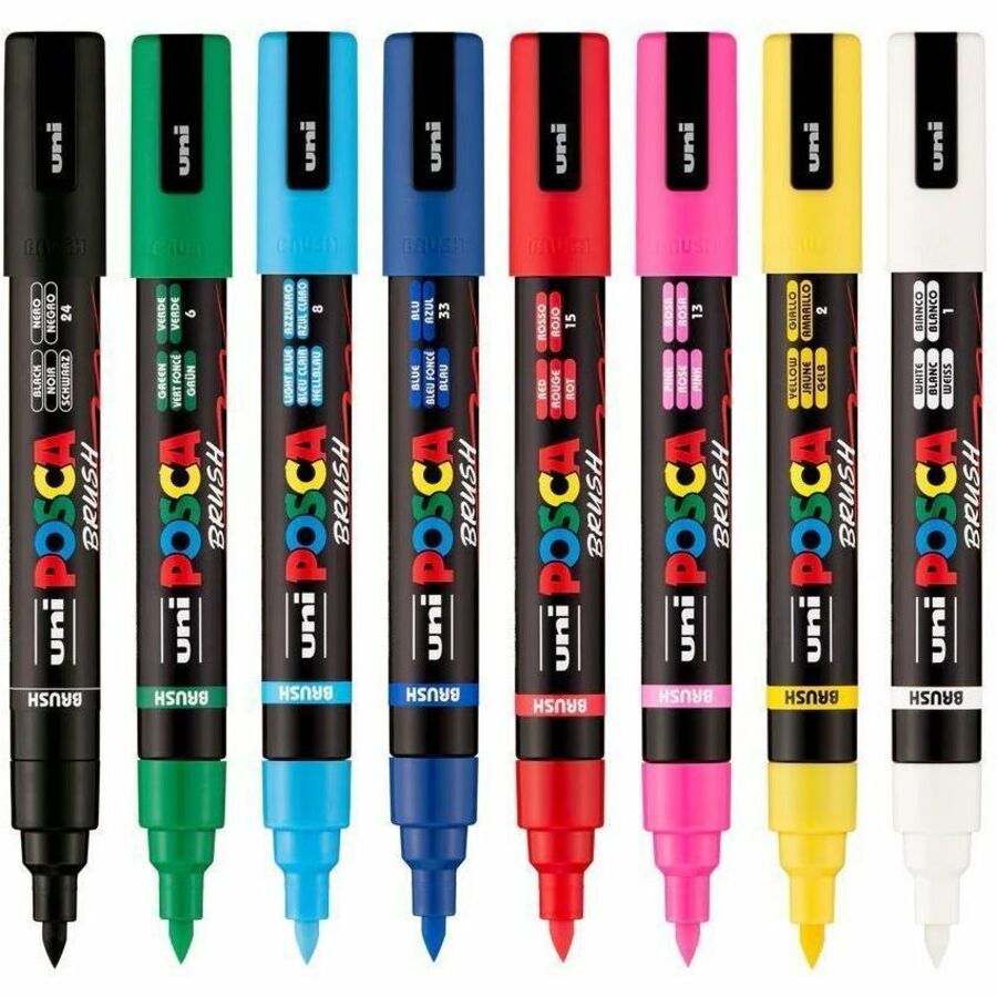 uni&reg; POSCA PC-5BR, Water-Based Brush Tip Paint Markers (8 Pack)