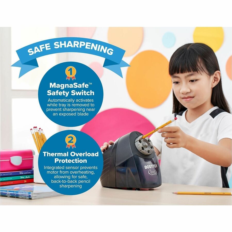 Bostitch Quiet Sharp 6 Electric Pencil Sharpener - 6 Hole(s) - Black - 1 Each