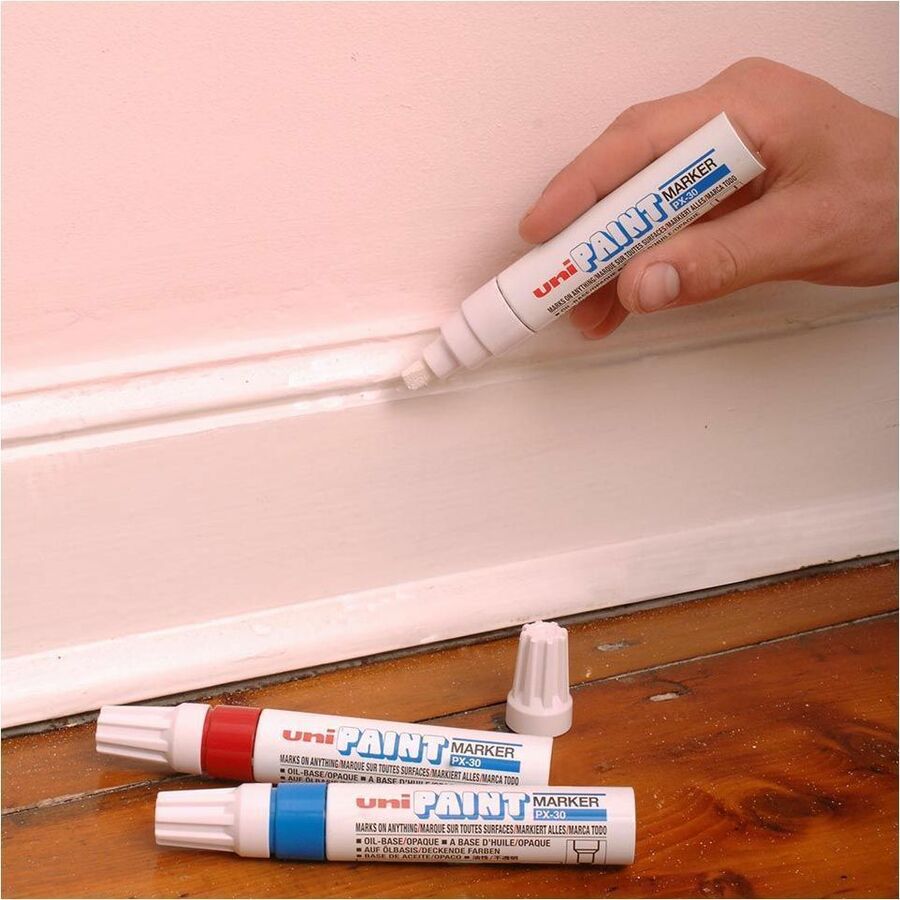 uni® PX-30 uni-Paint Broad-Line Markers - Blue Ink - Oil Based - White Metal, Aluminum Barrel - Acrylic Tip - Multipurpose - 1 Each