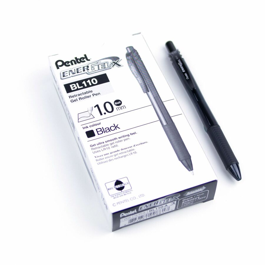 Pentel EnerGel-X Retractable Gel Roller, (1.0mm) Metal Tip, Black Ink