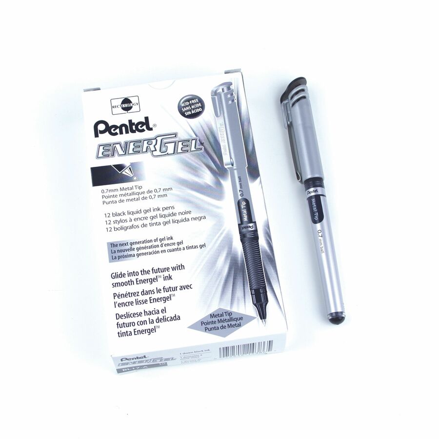 Pentel Liquid Gel Pen, (0.7mm) Metal Tip, Capped, Black Ink