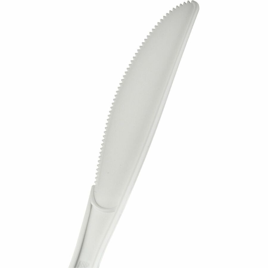 Genuine Joe Heavy-Weight Polypropylene Cutlery - Knife - Knife - Food, Cafeteria - Disposable - Polypropylene - White - 1 Carton