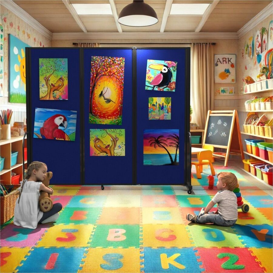 Screenflex Portable Partitions Full Motion Room Dividers - 5 Panels - 14.1 ft Width x 90" Height - Steel Frame - Fabric, Polyester - Navy - 1 Each