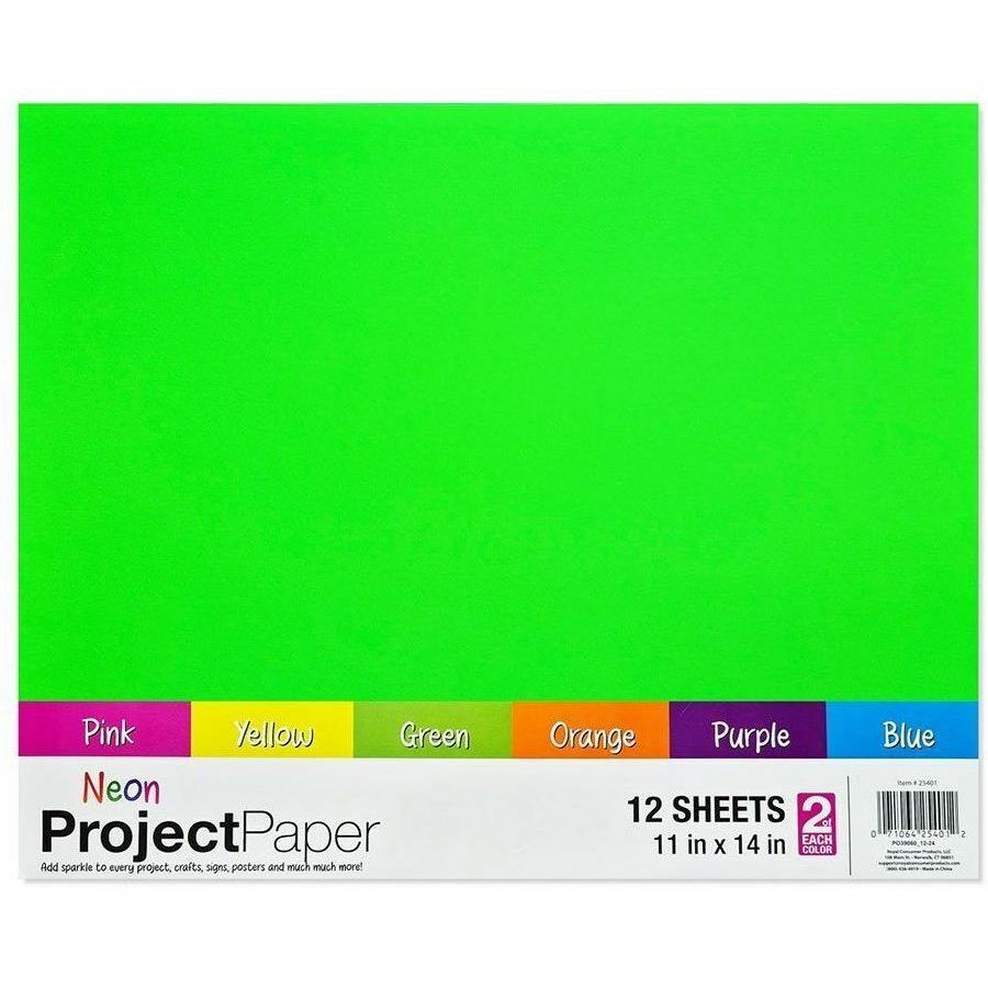 Royal Brites 2-Sided Project Paper Neon Assortment - Craft, Project, Cutting, Shaping, Poster, Classroom, Party, Decoration, Student, Display, DIY Project, ... - 11" x 14" - Matte Texture - Assorted Neon - Paper - 12 / Carton